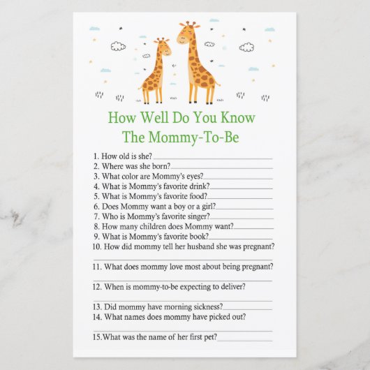 キリン赤ちゃんシャワーゲームをどれだけ知っているか (正面)