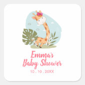 キリン赤ちゃんシャワーナプキン（ガールサファリ動物） スクエアシール (正面)