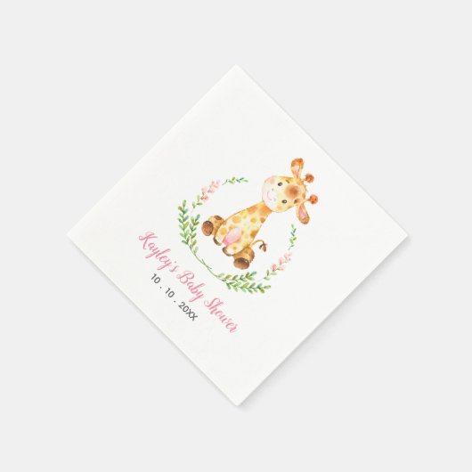 キリン赤ちゃんシャワーナプキン（ガールサファリ動物） スタンダードカクテルナプキン (角)
