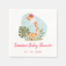 キリン赤ちゃんシャワーナプキン（ガールサファリ動物）