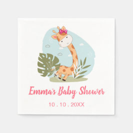 キリン赤ちゃんシャワーナプキン(ガールサファリ動物) スタンダードカクテルナプキン