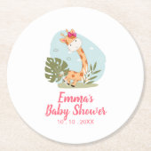 キリン赤ちゃんシャワーナプキン（ガールサファリ動物） ラウンドペーパーコースター (正面)