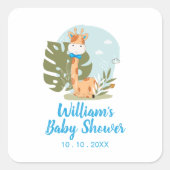 キリン赤ちゃんシャワーナプキン（ボーイサファリ動物） スクエアシール (正面)