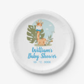 キリン赤ちゃんシャワーナプキン（ボーイサファリ動物） ペーパープレート (正面)