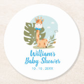 キリン赤ちゃんシャワーナプキン（ボーイサファリ動物） ラウンドペーパーコースター (正面)
