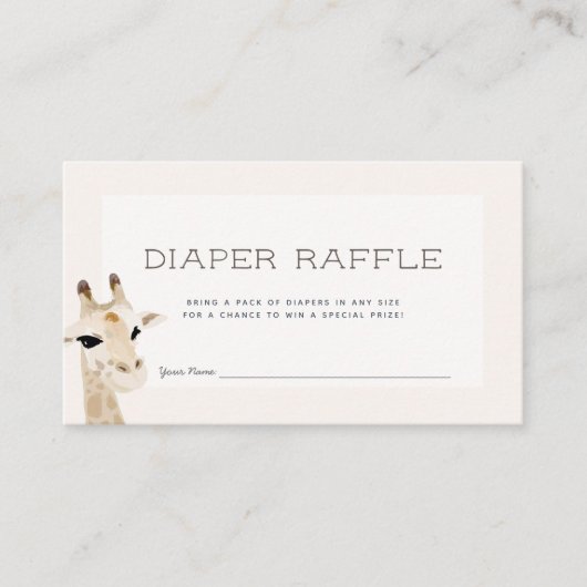 キリン赤ちゃんシャワーベージュおむつラッフルチケット エンクロージャーカード (正面)