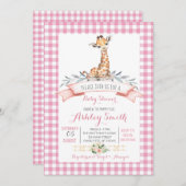 キリン赤ちゃんシャワー招待ピンクの少女 招待状 (正面/裏面)