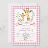 キリン赤ちゃんシャワー招待ピンクの少女 招待状 (正面)