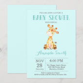 キリン赤ちゃんシャワー招待状アクアアンドグレー 招待状 (正面/裏面)