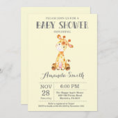 キリン赤ちゃんシャワー招待状イエローグレー 招待状 (正面/裏面)