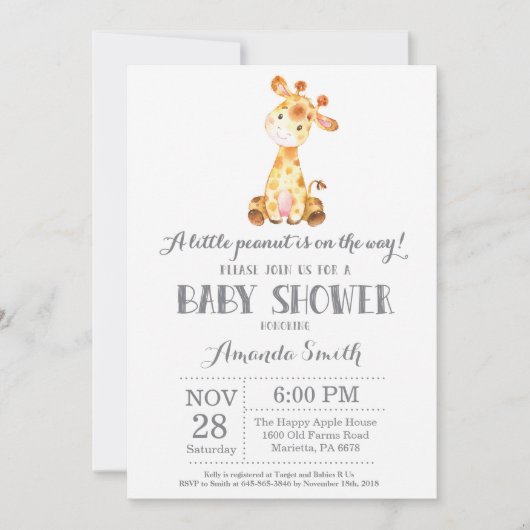 キリン赤ちゃんシャワー招待状グレイ 招待状 (正面)