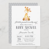 キリン赤ちゃんシャワー招待状グレイ 招待状 (正面/裏面)