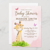 キリン赤ちゃん女の子シャワーウォーター招待状 招待状 (正面/裏面)