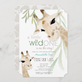 キリン野生の一水色グレー赤ちゃんシャワー 招待状