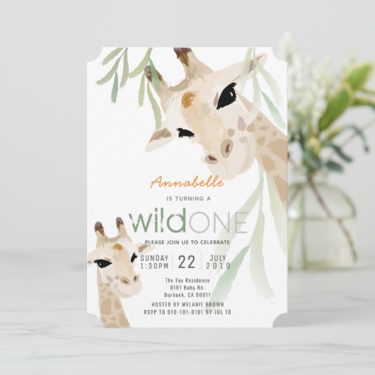 キリン野生1水色キッズ1st誕生日 招待状 (スタンド正面)