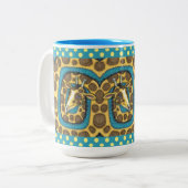 キリン間抜けの長い首とスポット、おもしろいフォークアート ツートーンマグカップ (正面左)