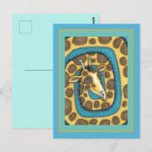 キリン間抜けの長い首とスポット、おもしろいフォークアート ポストカード (正面/裏面)