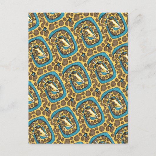 キリン間抜けの長い首とスポット、おもしろいフォークアート ポストカード (正面)