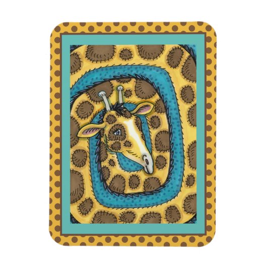 キリン間抜けの長い首とスポット、おもしろいフォークアート マグネット (縦)