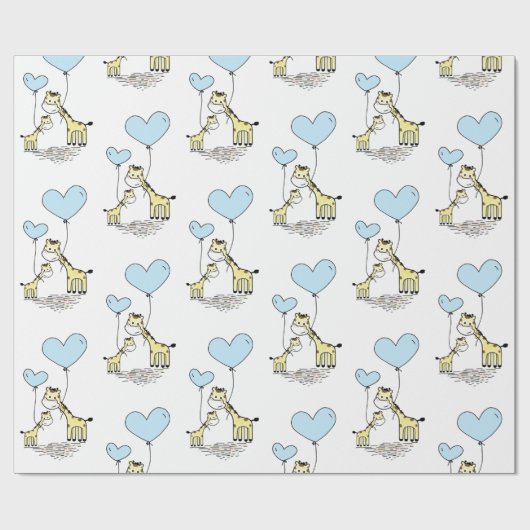 キリン青バルーンママ赤ちゃんシャワーボーイ ラッピングペーパー (フラット)