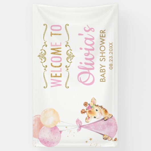 キリン風船ガールベイビーシャワー歓迎の背景 横断幕 (縦)