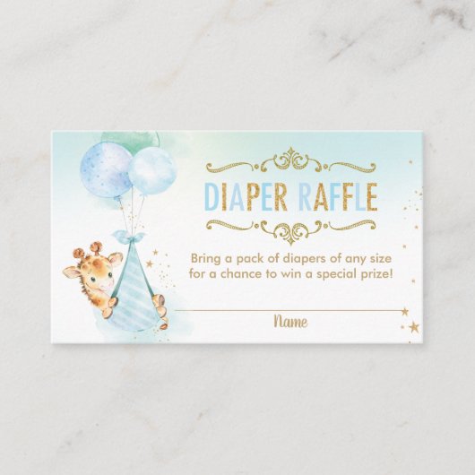 キリン風船赤ちゃんシャワーおむつラッフルチケット エンクロージャーカード (正面)