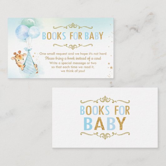 キリン風船赤ちゃんシャワー代わりに本を持って エンクロージャーカード (正面/裏面)