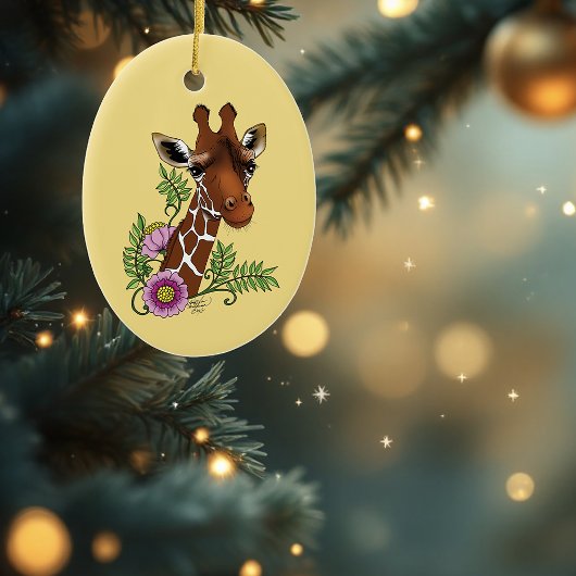 キリン黄ポートレート花 セラミックオーナメント