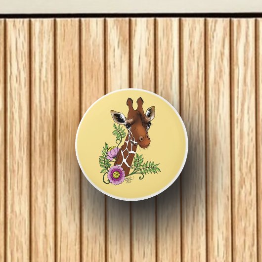 キリン黄ポートレート花 セラミックノブ