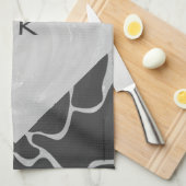 キリン黒とライトグレーモノグラム キッチンタオル (四つ折り)
