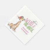 キリン1歳の誕生日パーティーピンク スタンダードランチョンナプキン (角)