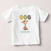 キリン1歳の誕生日1歳の名前は青 ベビーTシャツ (正面)