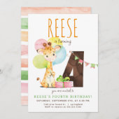 キリン4歳の誕生日パーティーの招待状 招待状 (正面/裏面)