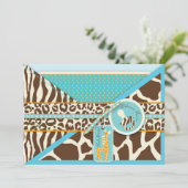 キリン&おしゃぶりサファリアニマルプリントベビーシャワー 招待状 (スタンド正面)