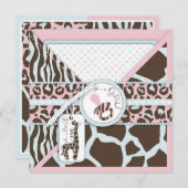 キリン&おしゃぶりサファリアニマルプリントベビーシャワー 招待状 (正面/裏面)