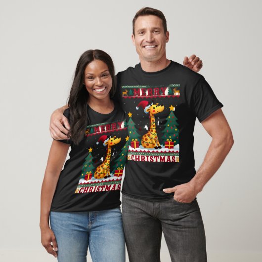 キリン アグリークリスマスセーター 楽しいサンタ帽子 リー Tシャツ (ユニセックス)
