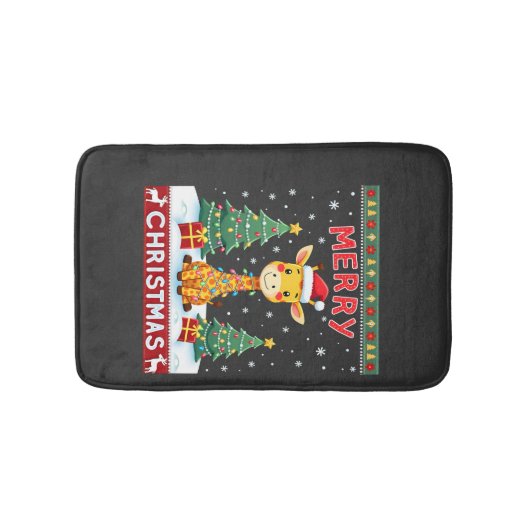 キリン アグリークリスマスセーター 楽しいサンタ帽子 リ バスマット (正面)