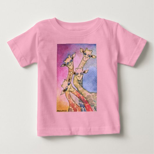 キリン・ウォターカラおもしろいー動物 ベビーTシャツ (正面)
