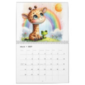 キリン&カエル子供の水の色図解入りの、写真付きの カレンダー (3月 2027)