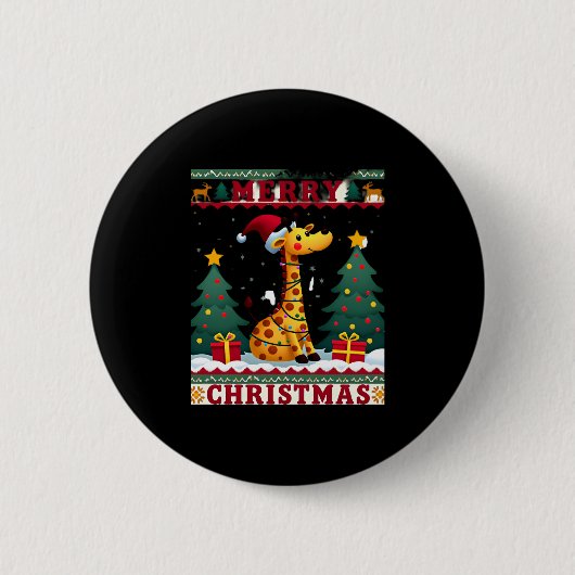 キリン クリスマス セーター おもしろい サンタ帽子 リ 缶バッジ (正面)