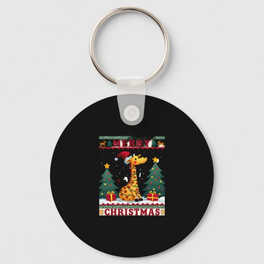 キリン クリスマス セーター クリスマス おもしろ サンタ 帽子 リ キーホルダー (正面)