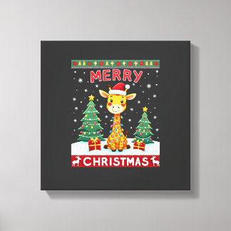 キリン クリスマス セーター 面白い サンタ ハット リ キャンバスプリント