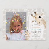 キリン・グレージュウォーターカラーキッズフォト誕生日 招待状 (正面/裏面)