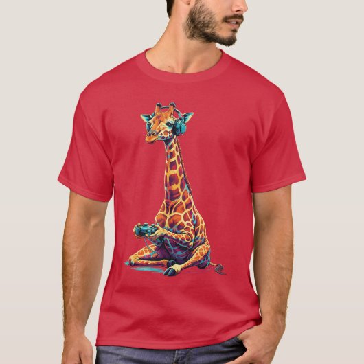 キリン ゲーム好き 動物 ゲーム 面白い キリン 男性 Tシャツ (正面)