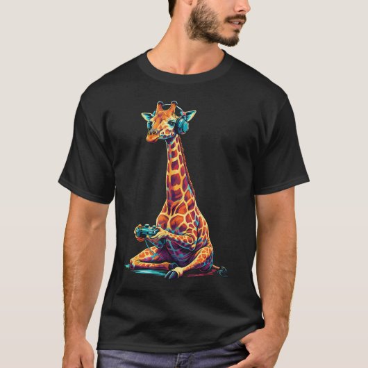 キリン ゲーム アニマル ビデオゲーム 楽しい Tシャツ (正面)