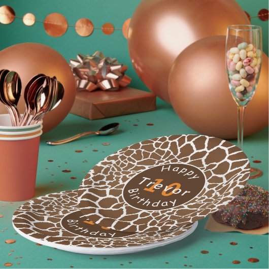 キリン・サファリをテーマにした誕生日 ペーパープレート (複数)