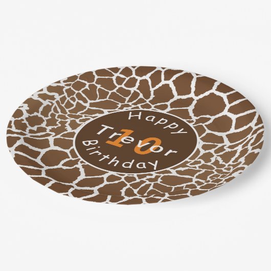 キリン・サファリをテーマにした誕生日 ペーパープレート (アングル)