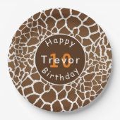 キリン・サファリをテーマにした誕生日 ペーパープレート (正面)