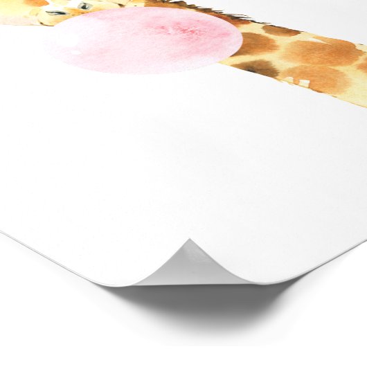 キリン、サファリ、ピンクのバブルガム、女の子の寝室 ポスター (角)