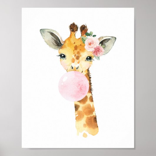 キリン、サファリ、ピンクのバブルガム、女の子の寝室 ポスター (正面)